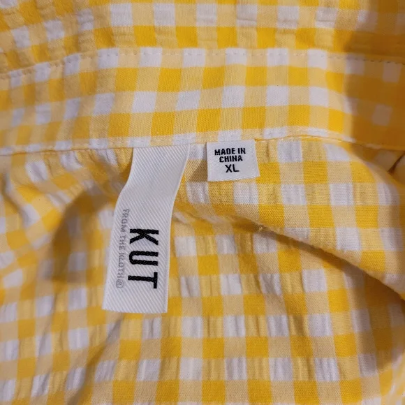 Kut from the Kloth Yellow Gingham Button Down Shirt - Picture 3 of 7